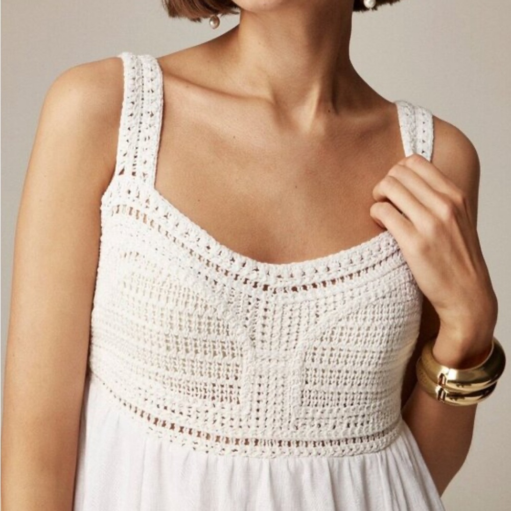 NWT J. Crew white linen midi dress with crochet top - Picture 5 of 6